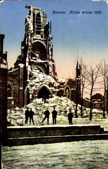 Postcard Rouvres Haute Marne, destroyed church in winter 19115