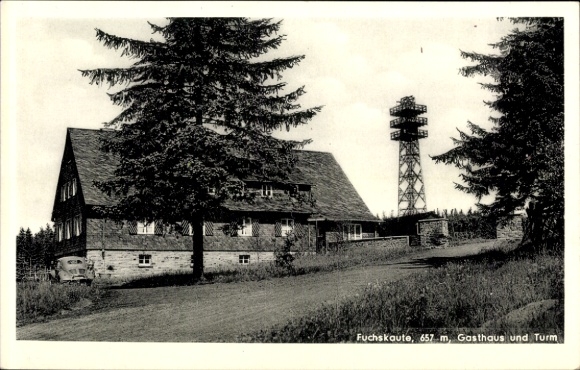 Postcard Willingen Westerwald, Fuchskaute Gasthaus, exterior view, observation tower