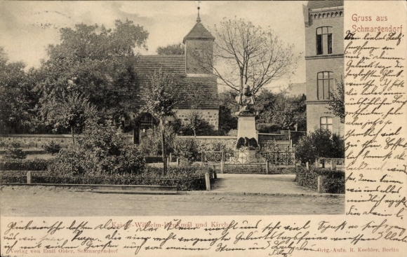 Postcard Berlin Wilmersdorf Schmargendorf, Kaiser Wilhelm monument, church