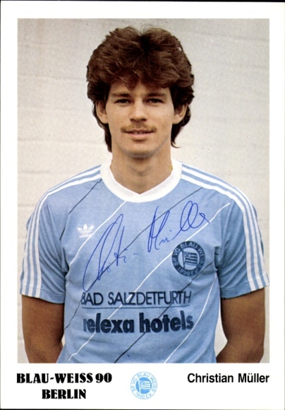 Autogrammkarte Fußballer Christian Müller, Blau Weiß 90 Berlin, Autogramm