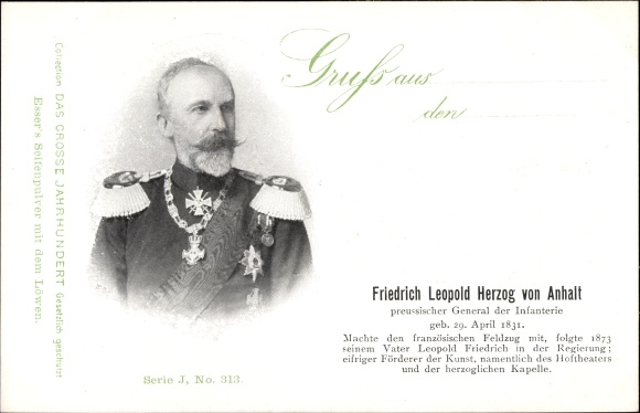 Postcard Duke Friedrich Leopold von Anhalt, General of the Infantry, The Great Century