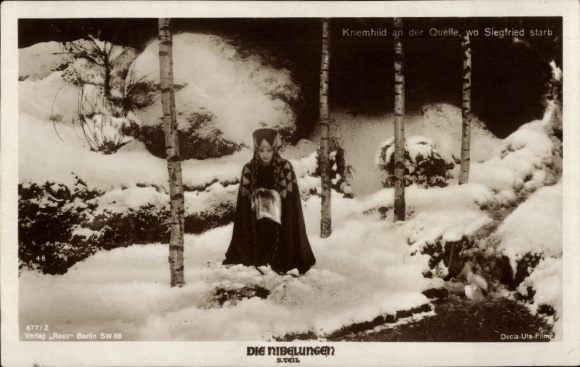 Postcard The Nibelungs, film scene, Kriemhild at the spring where Siegfried died, Ross 677/2
