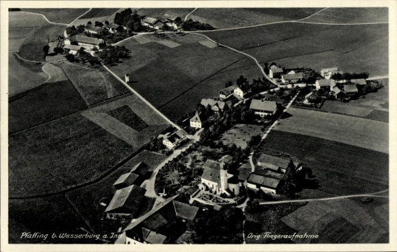 Postcard Wasserburg am Inn Upper Bavaria, aerial view of Plaffing, fields, houses, no personalities
