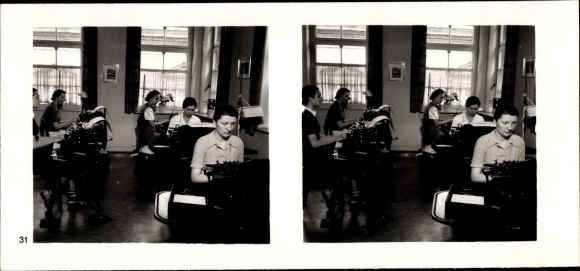 Stereo spatial image &quot;The NS model companies&quot;, III 31 No. 341 National Bank AG Essen machine room