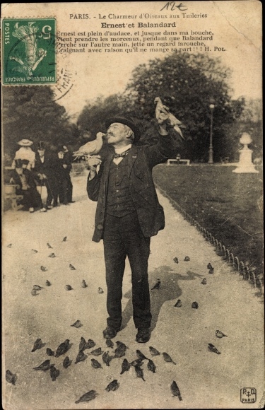Postcard Paris, The Bird Charmer at the Tuileries, Ernest and Balandard