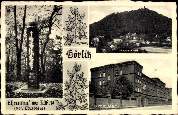 Ak Görlitz in der Lausitz, Landeskrone, Courbiere-Kaserne, Ehrenmal
