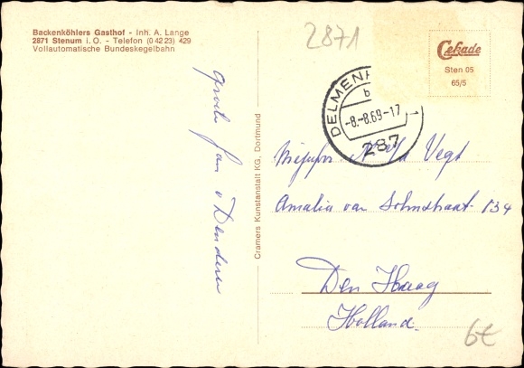 Postcard Stenum Ganderkesee in Lower Saxony, Backenköhlers Gasthof, owner A. Lange, patio area