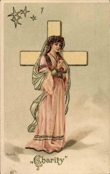 Präge Künstler Ak Mailick, Charity, Kreuz
