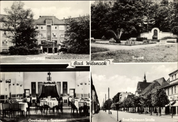 Postcard Bad Wilsnack in der Prignitz, Goethe House, spa gardens, dining room, Ernst-Thälmann-Straße