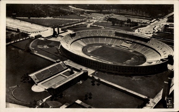 Postcard Berlin Charlottenburg Westend, Reichssportfeld, Olympic Stadium, aerial photograph