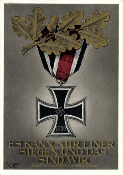 Postal stationery artist Postcard Klein, G., Only one can win and that is us, quote from Adolf Hitler