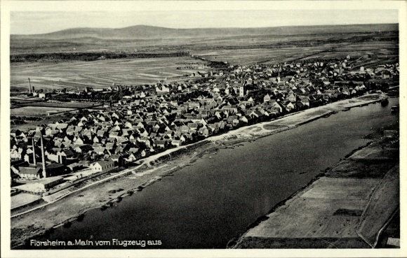 Postcard Flörsheim am Main, aerial photograph