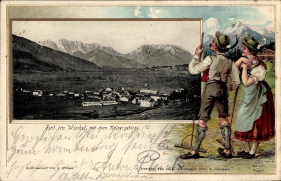 Stamped PC Reit im Winkl Upper Bavaria, general view, Kaiser Mountains
