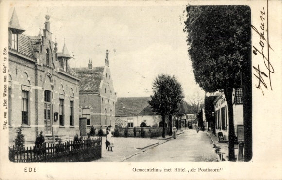 Ak Ede Gelderland Nederland, Gemeentehuis met Hôtel de Posthoorn