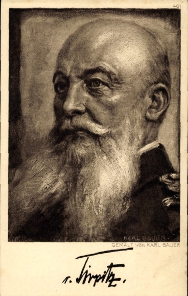 Artist Postcard Bauer, Karl, Grand Admiral Alfred von Tirpitz, successor to Hollmann