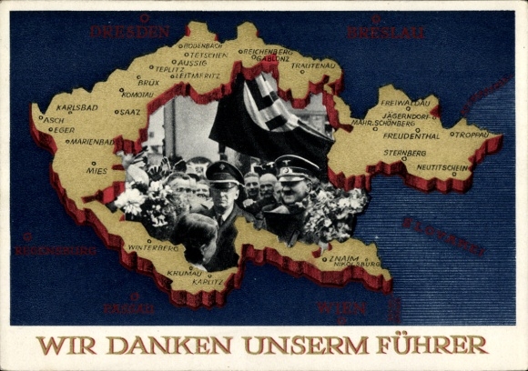 Postal stationery Postcard We thank our Führer, Sudetenland, Bohemia, Moravia, Hitler