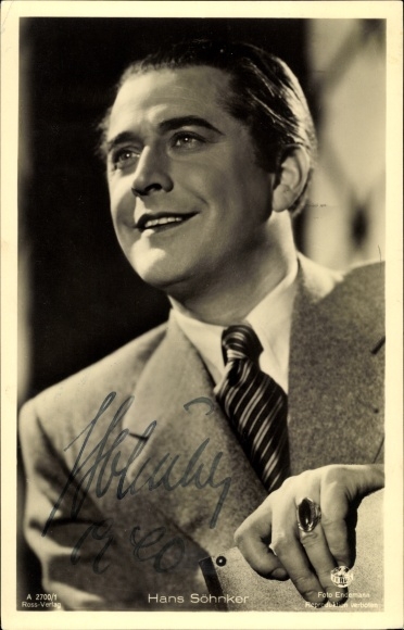 Postcard actor Hans Söhnker, Ross Verlag A 2700 1, portrait, ring, autograph