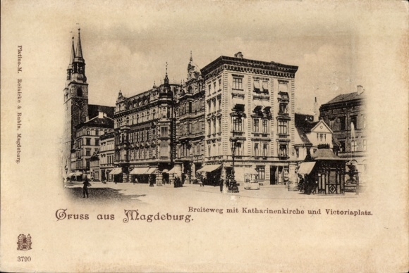 Postcard Magdeburg on the Elbe, Breiteweg, Katharinenkirche, Victoriaplatz