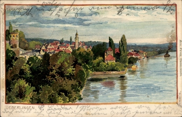 Kunstenaar litho Diemer, Zeno M., Überlingen aan het Bodenmeer, stadsgezicht