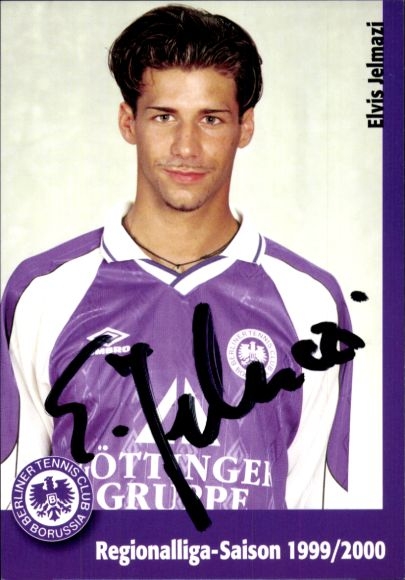 Autogrammkarte Fußballer Elvis Jelmazi, Tennis Borussia Berlin, Autogramm