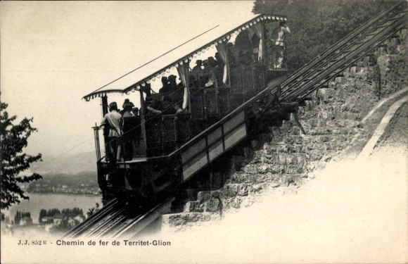 Postcard Glion Montreux Canton of Vaud, Territet Glion Railway, Funicular