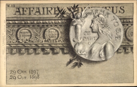 Judaika Postcard Dreyfus Affair, medal