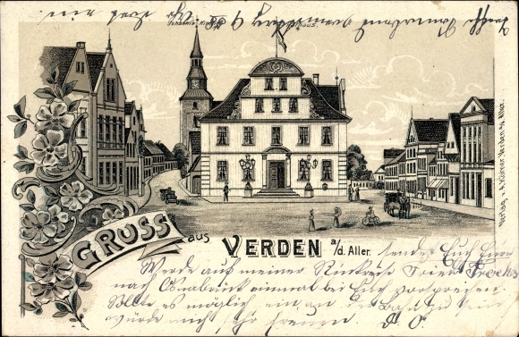 Chromo-Litho Verden on the Aller, market square, town hall
