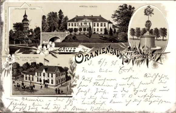Chromo-Litho Oranienbaum Wörlitz Saxony Anhalt, Ducal Castle, Goldenes Horn Hotel