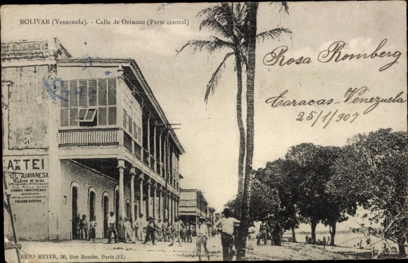 Postcard Caracas Venezuela, Historical Building, Calle de Orinoco, Palm Tree, Text in Spanish and French