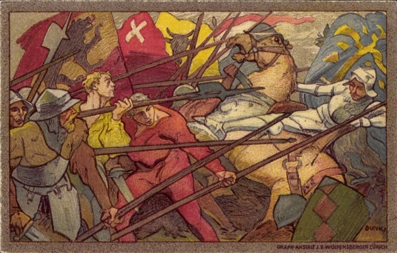 Ganzsachen Künstler Ak Dunka, Schweiz, Bataille de la Birse 1444, Bundesfeier 1911