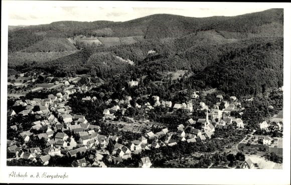 Postcard Alsbach Hähnlein in the district of Darmstadt Dieburg, aerial photograph of the place