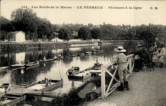 Ak Le Perreux-sur-Marne Val-de-Marne, Pecheurs à la ligne, Angler