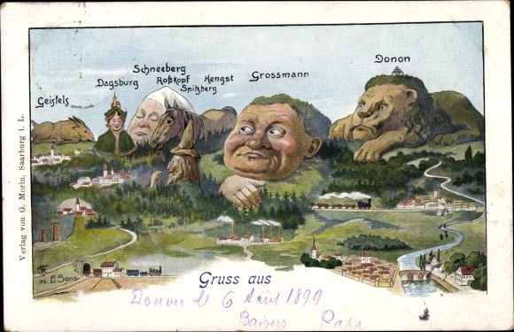 Kunstenaarskaart Lutzelbourg Lotharingen Moezel, berggezichten, Alverschwiller, Sarrebourg. doneren