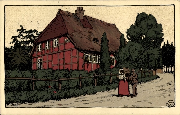 Steindruck Ak Lüneburger Heide Niedersachsen, Altes Schulhaus