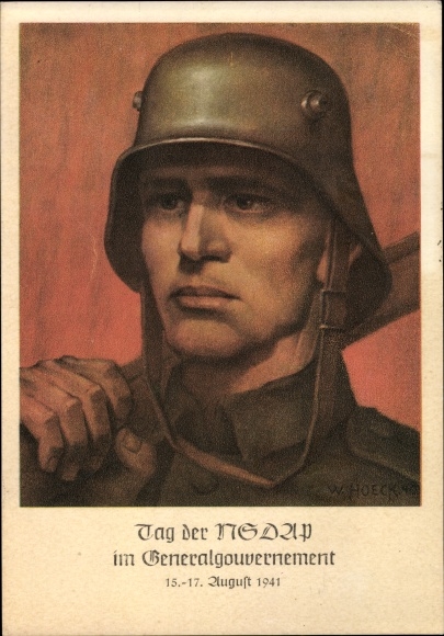 Artist PC Hoeck, W., Kraków, Day of the NSDAP in the General Government 1941, Wehrmacht soldier
