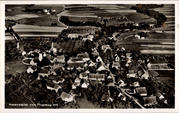 Postcard Hasenweiler Horgenzell in Upper Swabia Württemberg, aerial photograph