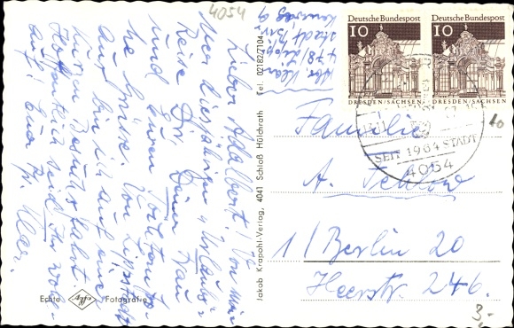 Postcard Lobberich Nettetal on the Lower Rhine, Ingenhoven Castle, Catholic Church, lake, children&#39;s playground