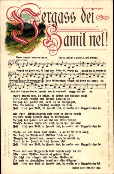 Song Postcard Günther, Anton, Don't forget your Hamet, Erzgebirge dialect No. 47