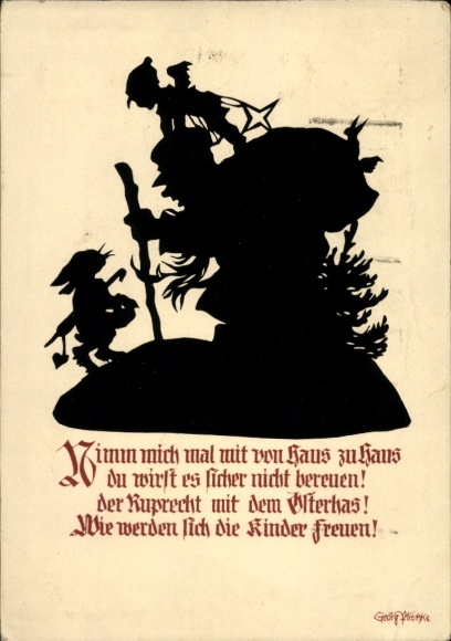 Scherenschnitt Künstler Ak Plischke, G., Nimm mich mal mit von Haus zu Haus...