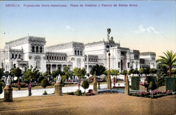 Postcard Sevilla Andalusia, Exhibition of Ibero-Americans, Plaza de América, Palace