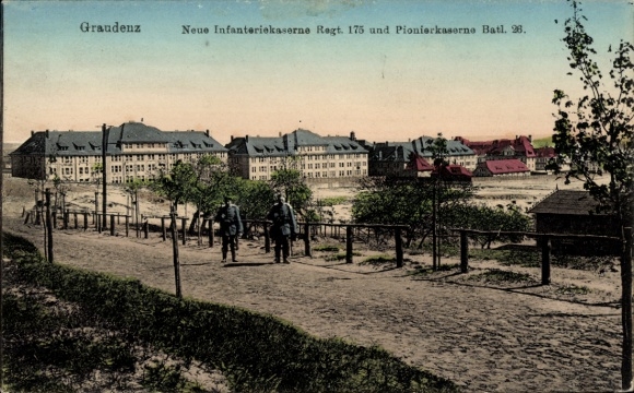 Postcard Grudziądz Graudenz West Prussia, New Infantry Barracks Regt. 175, Pioneer Barracks Batl. 26