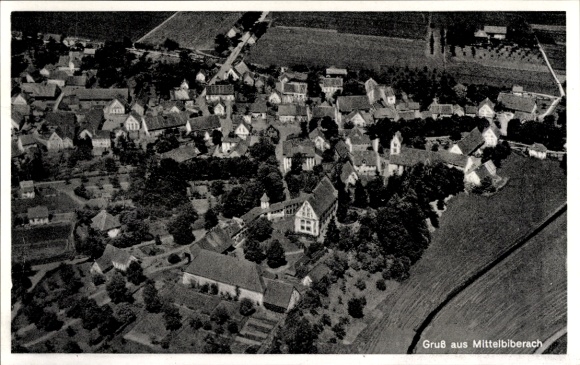 Postcard Mittelbiberach in Upper Swabia, aerial photograph