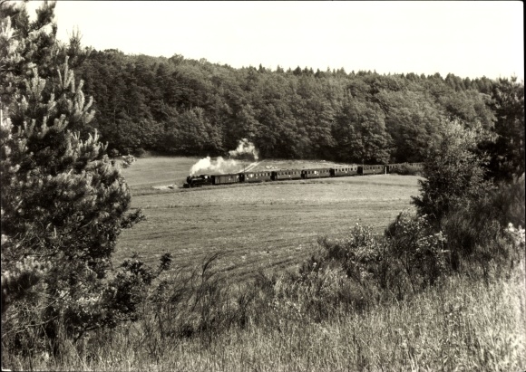 Ak Eisenbahn, Rasender Roland, smalspoor Putbus-Gehren bij Seelvitz Rügen