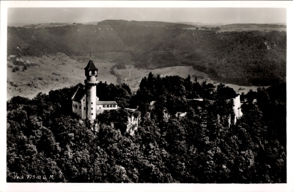 Postcard Owen unter Teck Württemberg, aerial photograph of Burg Teck