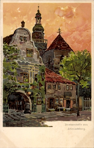 Kunstenaar Ak Bahndorf, Reuzengebergte Schmiedeberg, Straat