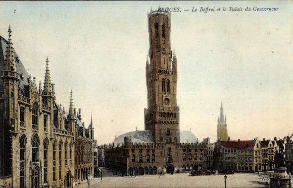 Ak Bruges Brügge Flandern Westflandern,  Le Beffroi, Palais du Gouverneur,  Architektur