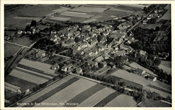 Postcard Mandern Bad Wildungen in Hesse, aerial view of Mandern, rural surroundings, buildings, fields