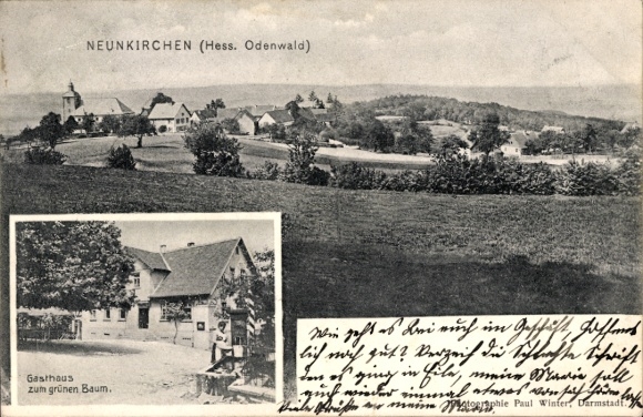 Ak Neunkirchen in het Odenwald Modautal, algemeen beeld, herberg aan de groene boom