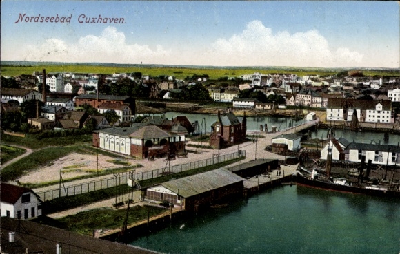 Postcard North Sea resort of Cuxhaven, general view, harbor section