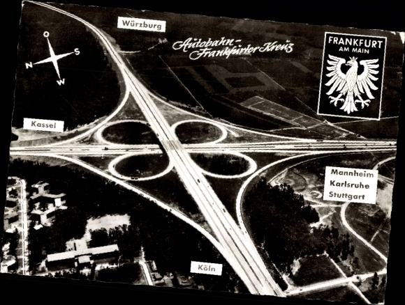 Ak Frankfurt am Main, Autobahn Frankfurter Kreuz, Fliegeraufnahme, Autobahnkreuz